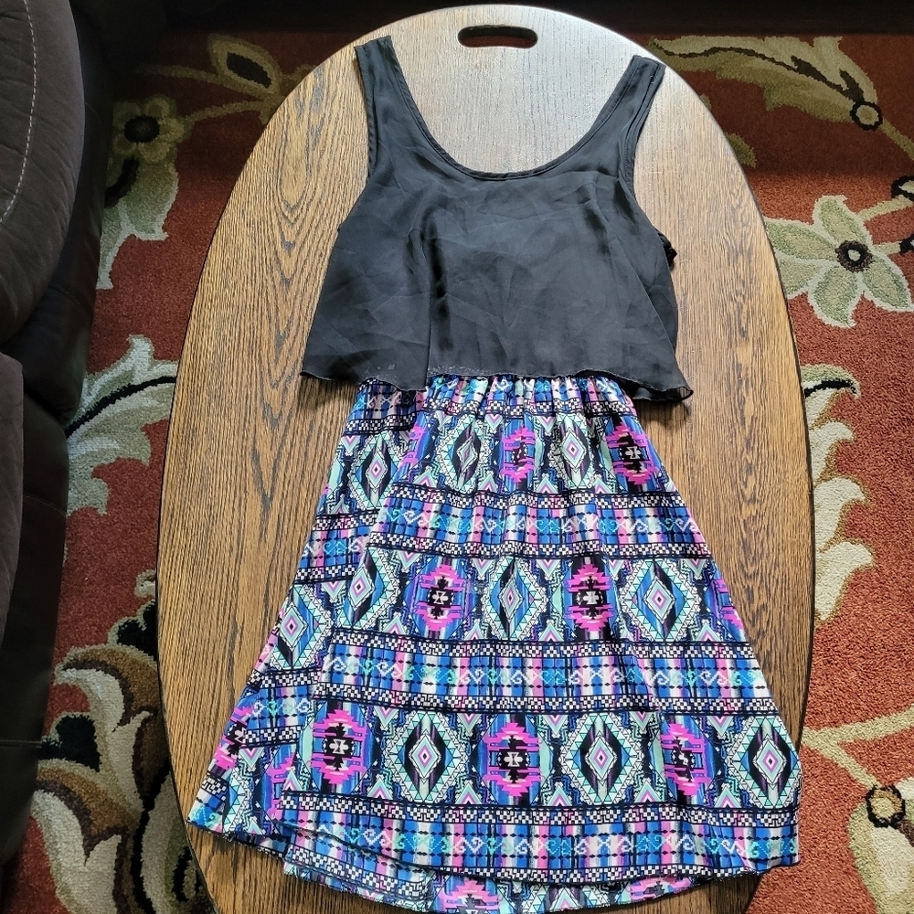 Rue 21 Black & Multicolor Geometric Sleeveless Scoop Neck Dress Size Women's L